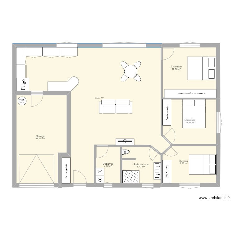 plan 9X14. Plan de 7 pièces et 123 m2