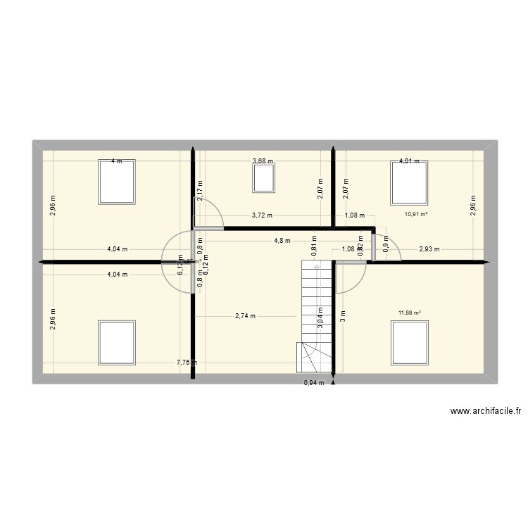 combles verderonne. Plan de 3 pièces et 69 m2