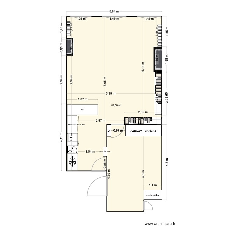Saint Louis. Plan de 1 pièce et 62 m2