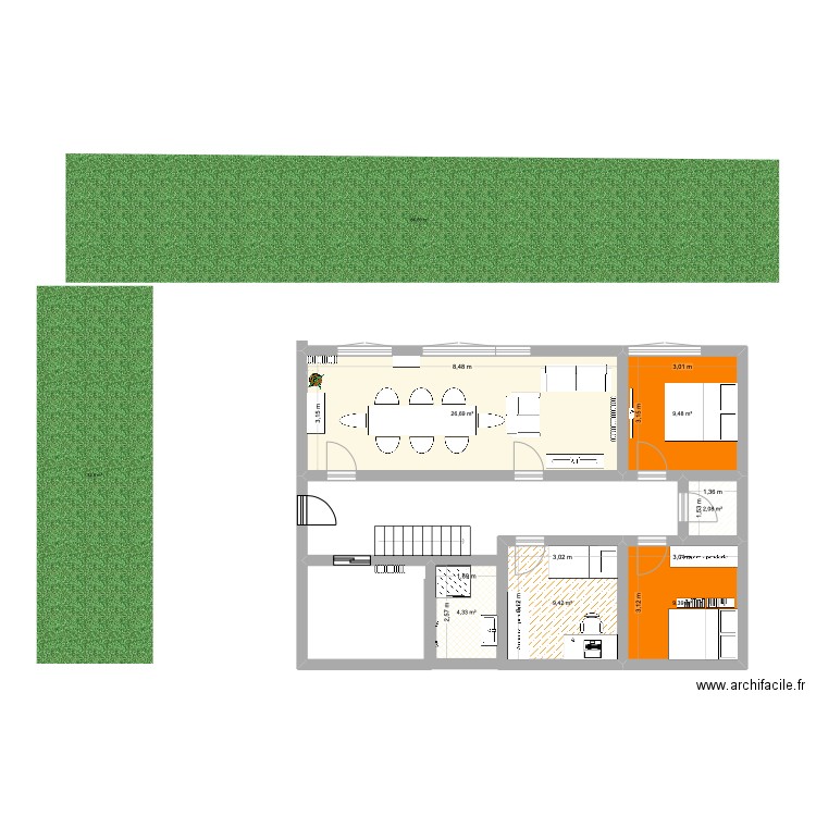 L'Aigle. Plan de 6 pièces et 61 m2