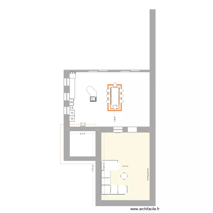 agrandissement. Plan de 1  et 35 m²