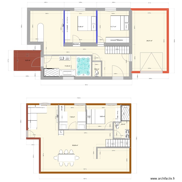chalet rdc espace sauna devant  _ sdb etage fond. Plan de 11 pièces et 167 m2