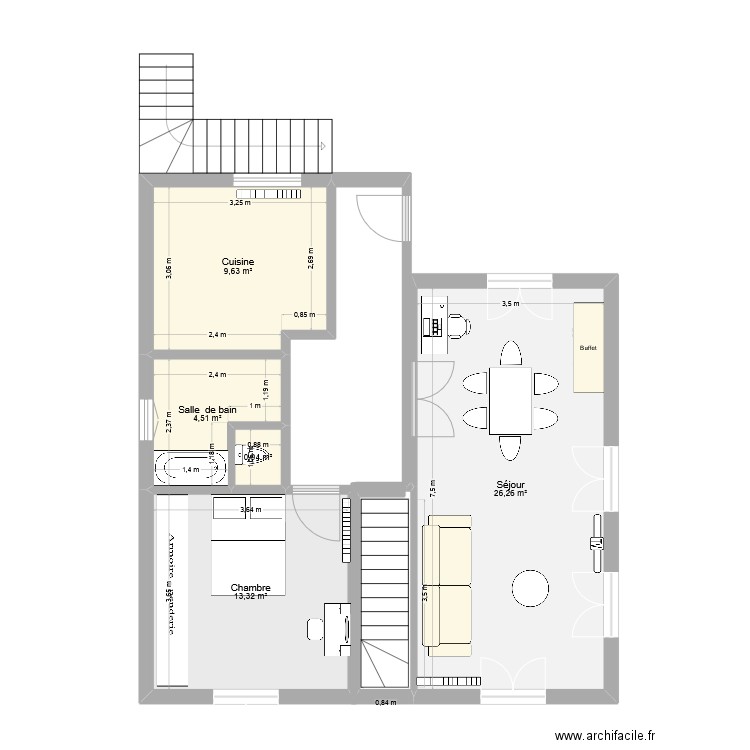 Ostalada étage. Plan de 5 pièces et 55 m2