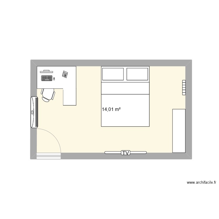 chambre val. Plan de 1 pièce et 14 m2