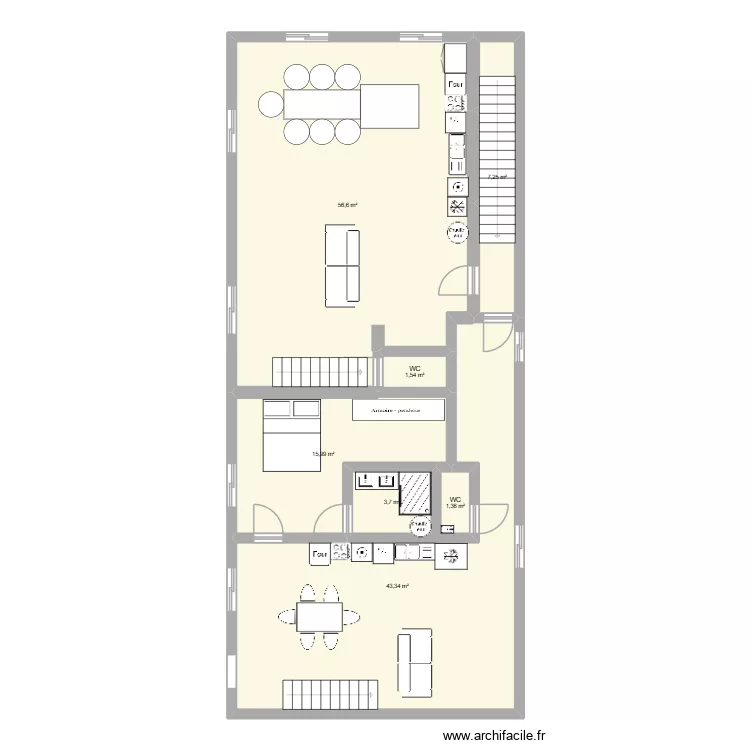 ETAGE 2 REMPART. Plan de 7 pièces et 130 m²