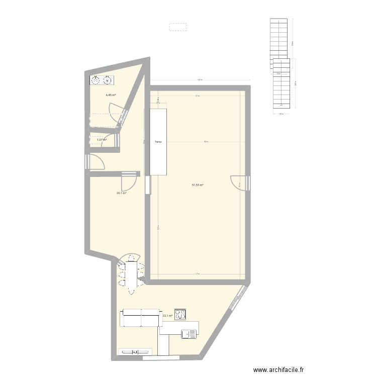 Salle. Plan de 5 pièces et 101 m2