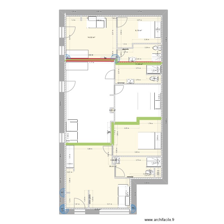 Sainte ursule plomberie. Plan de 8 pièces et 73 m2