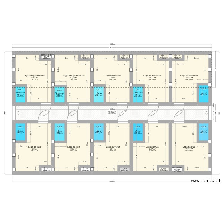 bâtiment porcherie 1. Plan de 31 pièces et 134 m2