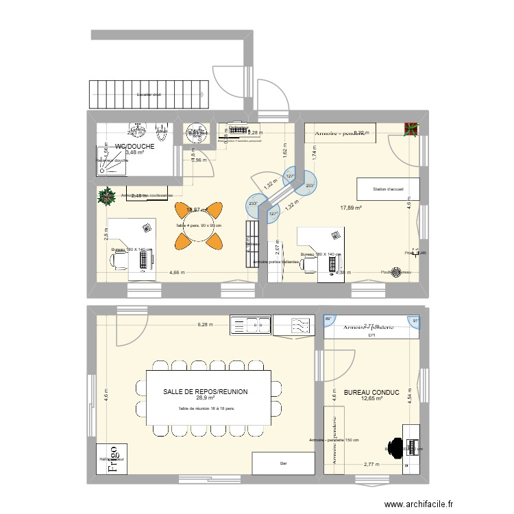 BUREAUX GAUTHIER TP V2. Plan de 5 pièces et 82 m2