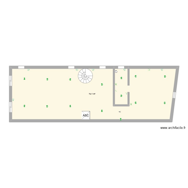 couloir. Plan de 1 pièce et 74 m2