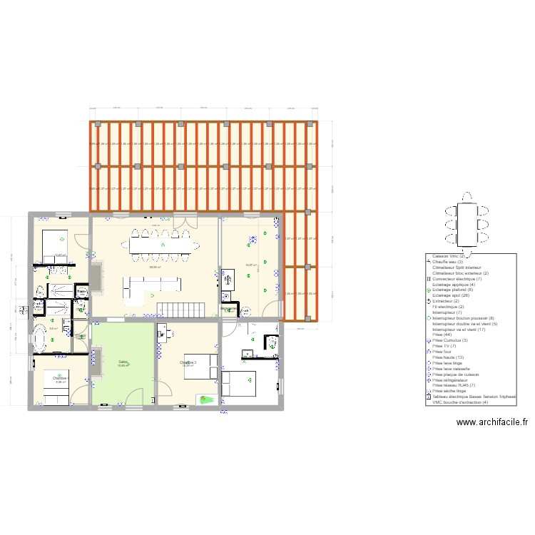 Plan couart Terrasse bois. Plan de 65 pièces et 317 m2