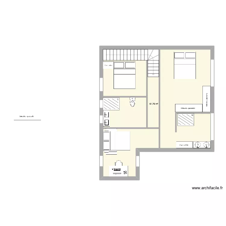 allauch etage - chambre parental au sud. Plan de 1  et 62 m²