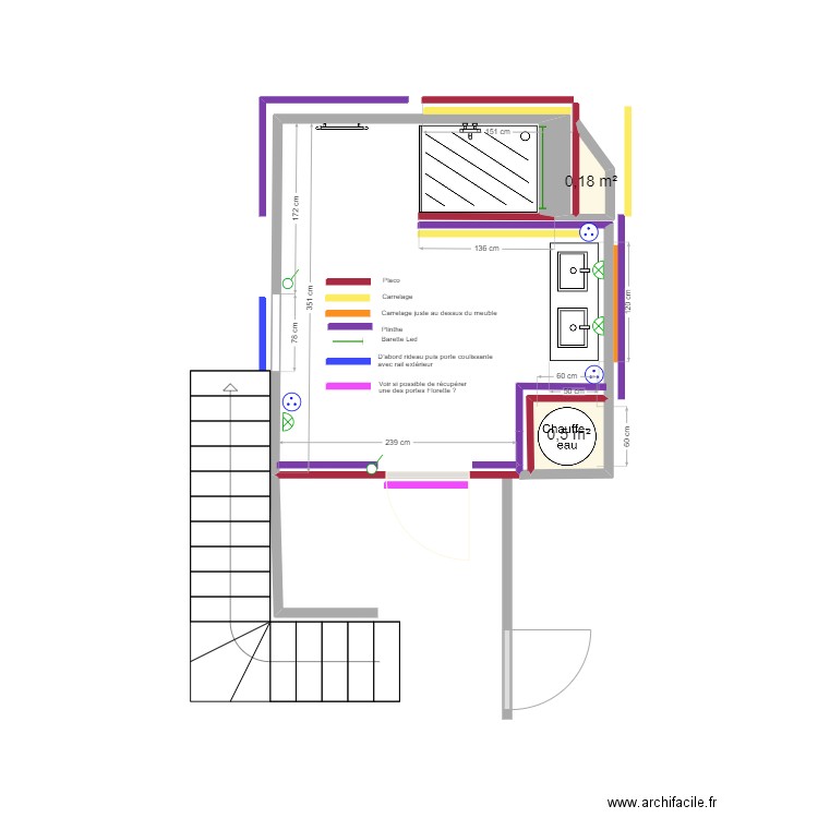 Gardiol - sdb bas. Plan de 2 pièces et 1 m2
