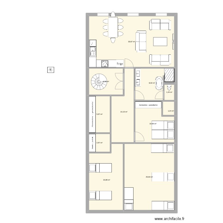 2è ét. Plan de 11 pièces et 123 m2