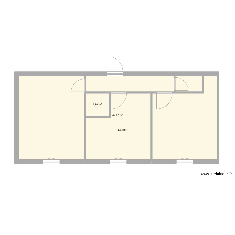 1er etage. Plan de 3 pièces et 58 m2