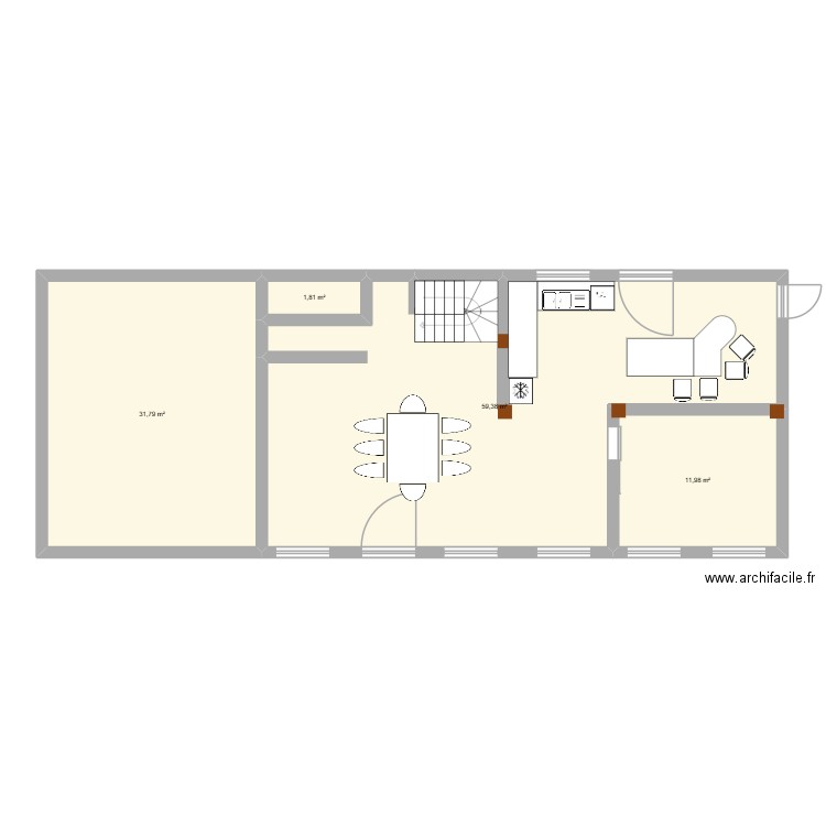 cuisine. Plan de 4 pièces et 105 m2