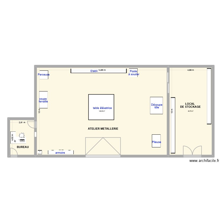 métallerie. Plan de 3 pièces et 209 m2