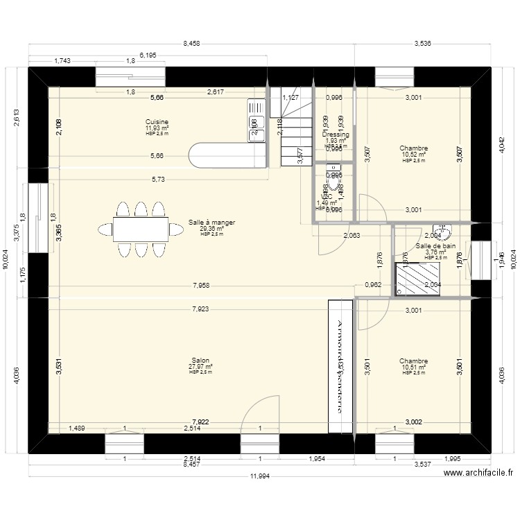 chann. Plan de 8 pièces et 97 m2
