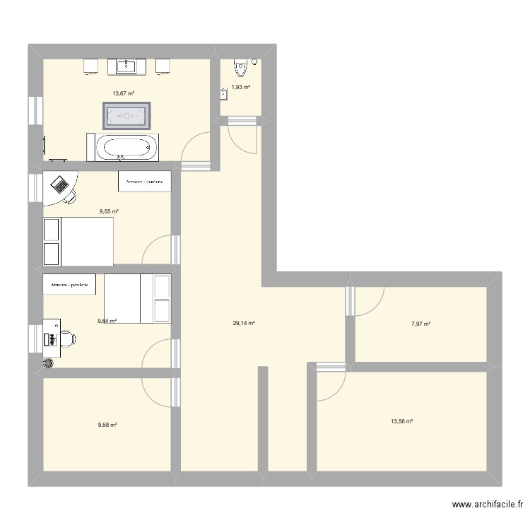 MaisonMathys 2ème étage. Plan de 8 pièces et 95 m2
