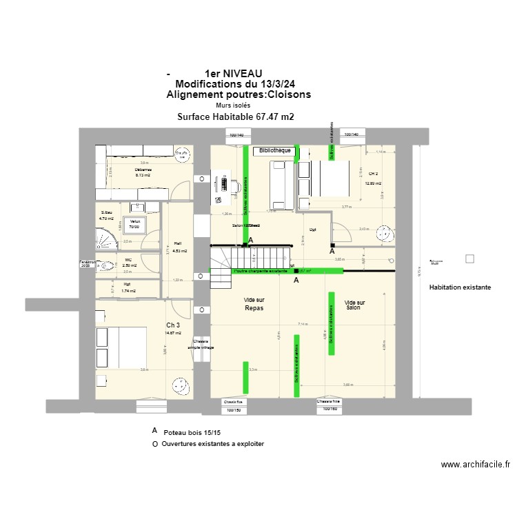 1er Niveau avec agrandissement latéra 13/03/24*. Plan de 5 pièces et 106 m2