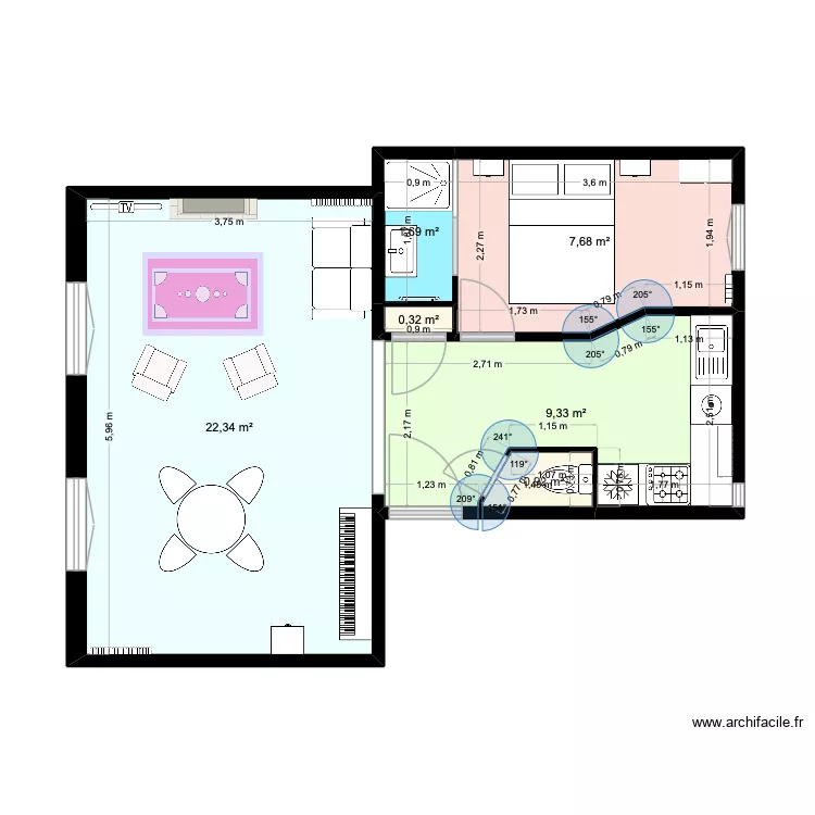 Plan 2D cours. Plan de 6  et 42 m²