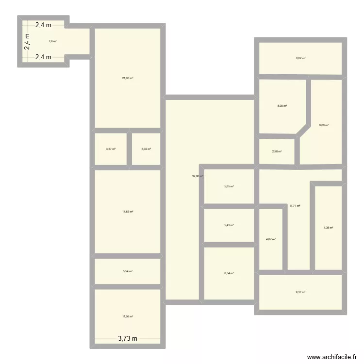 &eacute;tage 1. Plan de 19  et 185 m²