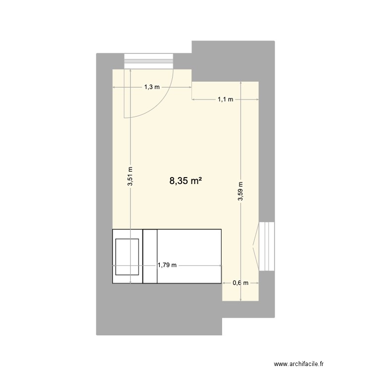 Maman. Plan de 1 pièce et 8 m2