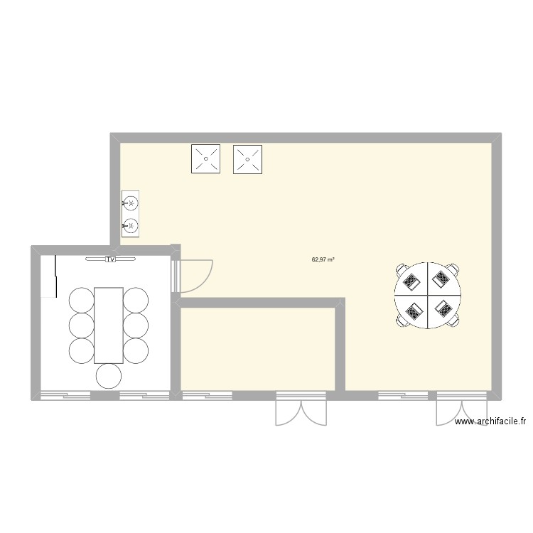 bureau moniteurs. Plan de 1 pièce et 63 m2