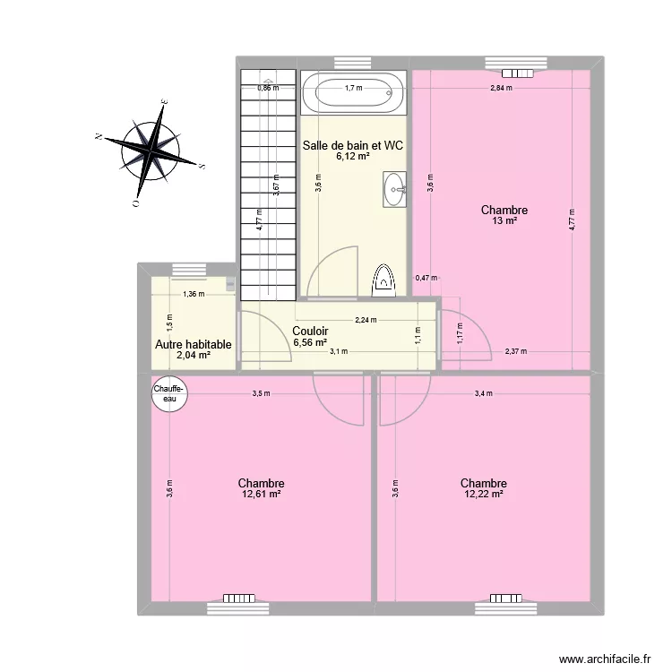 PAC etage. Plan de 6 Pièces et 53 m²