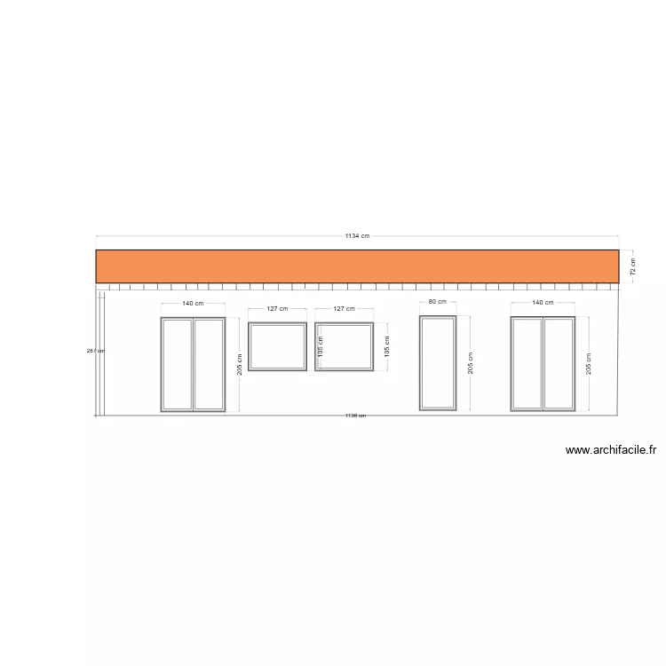 Plan facade arri&egrave;re extension rez de chauss&eacute;e. Plan de 