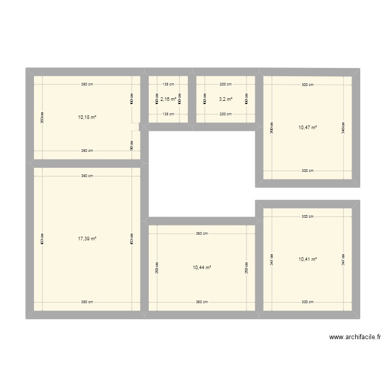 Etage. Plan de 7 pièces et 64 m2