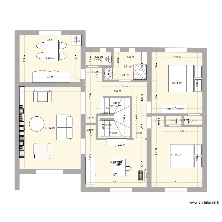 Etage. Plan de 7 pièces et 64 m2