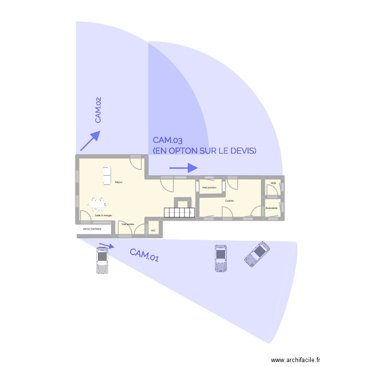 Plan Dosogne-Caméras. Plan de 6 pièces et 21 m2