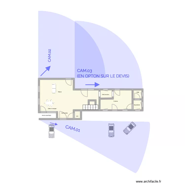 Plan Dosogne-Cam&eacute;ras. Plan de 6 pièces et 21 m²