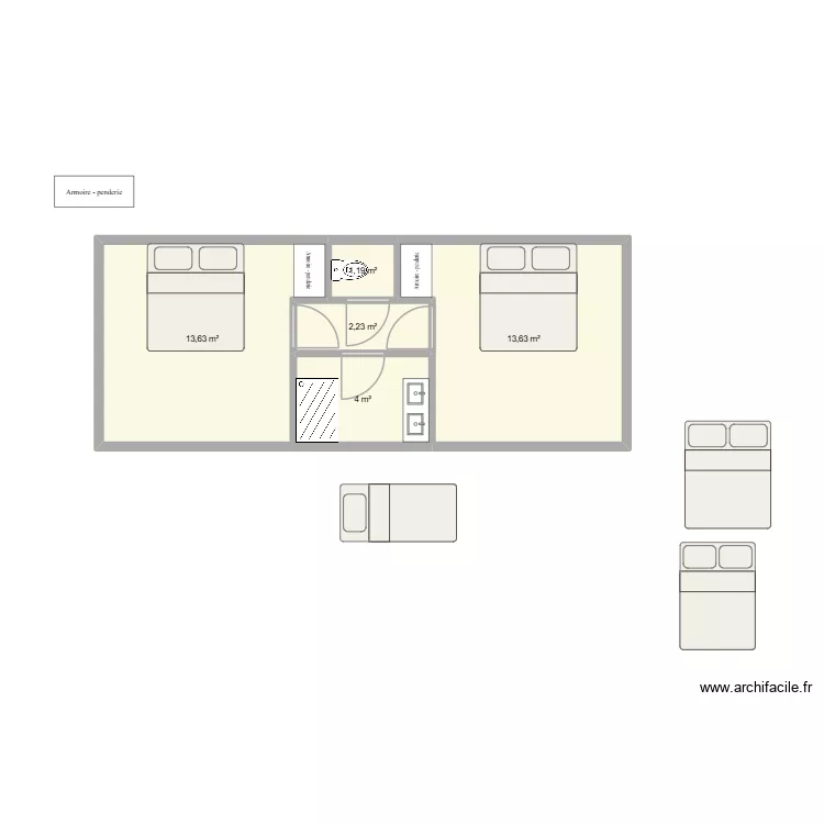 extension 4x10 2ch identiques. Plan de 5 Pièces et 35 m²