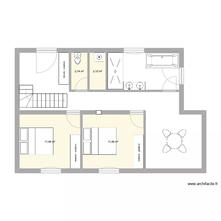 rdc chalet brut avec chambres salle de jeux au fond. Plan de 