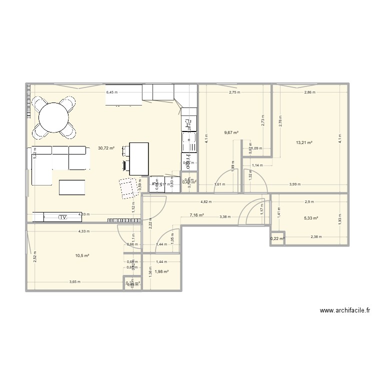 Appart2. Plan de 10 pièces et 80 m2