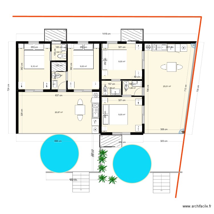 Popotte Steph 1/2. Plan de 10 pièces et 90 m2