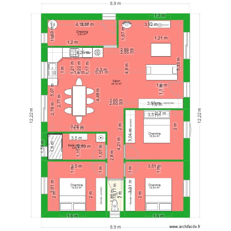 plan 1. Plan de 7 pièces et 92 m2