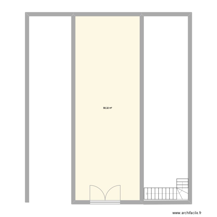 grange vu de haut. Plan de 1 pièce et 58 m2