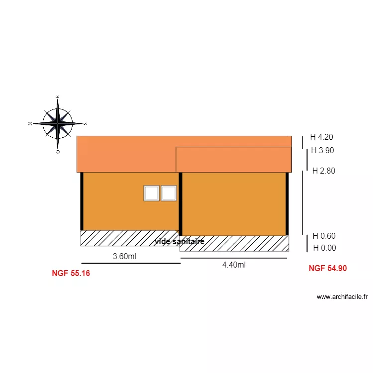 Facade OUEST chalet 107. Plan de Facade OUEST chalet 107. Plan de