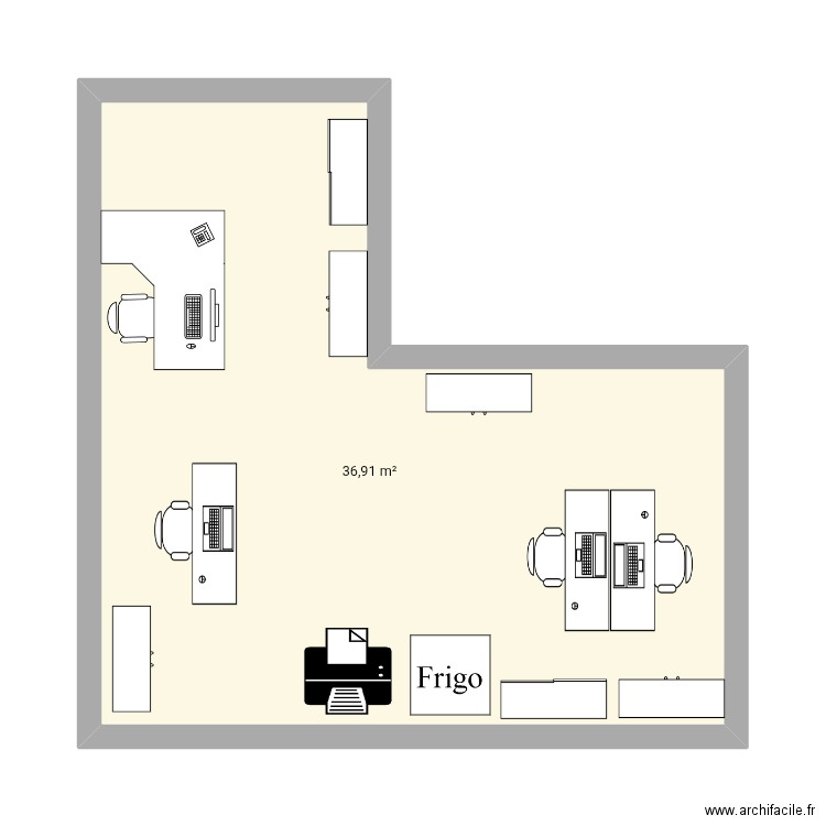 Bureau. Plan de 1 pièce et 37 m2
