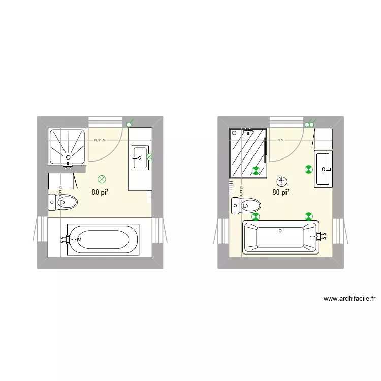 SDB D&eacute;patie Laval. Plan de 2  et 15 m²