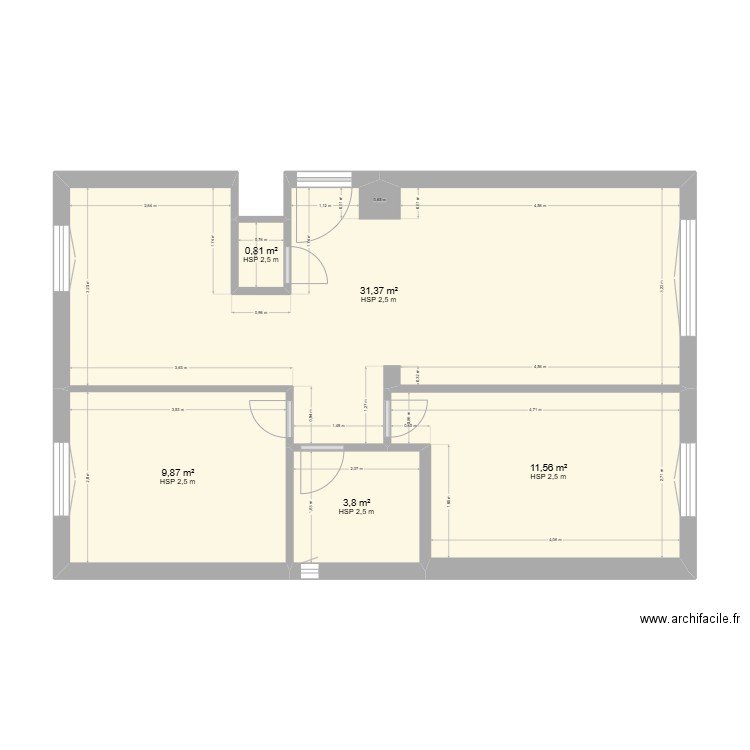 40 voie romaine. Plan de 5 pièces et 57 m2
