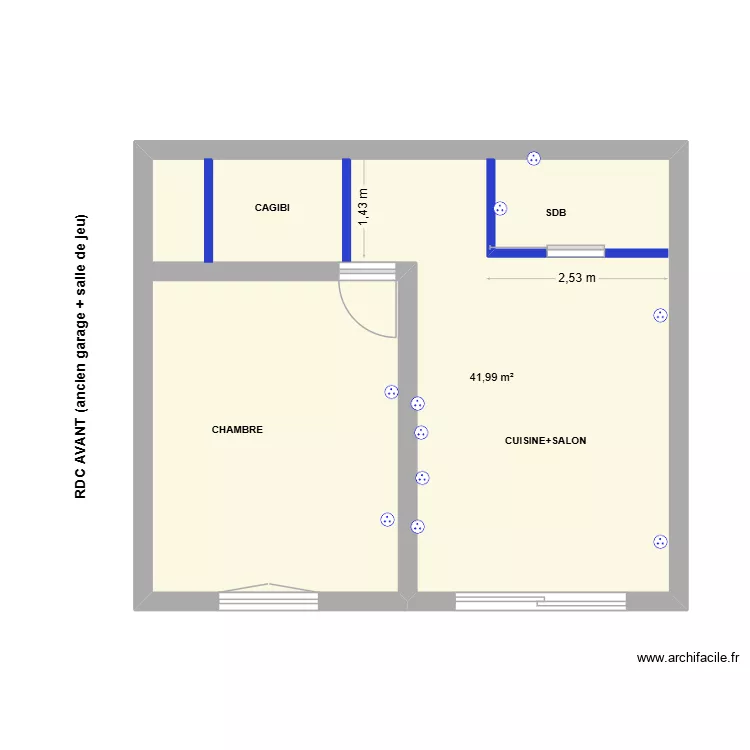 RDC GARAGE AVANT PLUS (SALLE DE JEUX). Plan de 1  et 42 m²