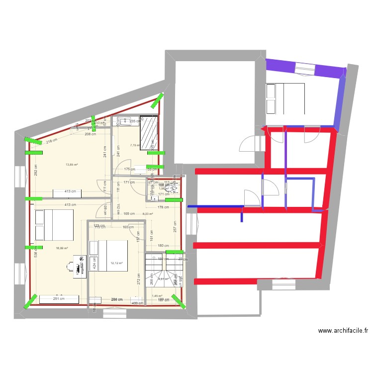 LES Sables 1. Plan de 9 pièces et 67 m2