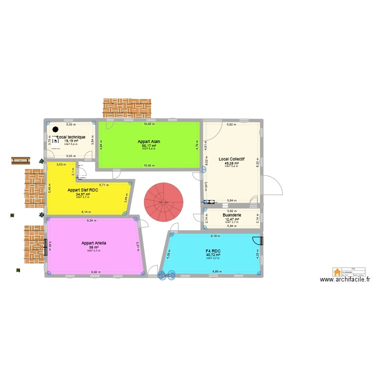 Le Rizac RDC - 2è version. Plan de 8 pièces et 263 m2