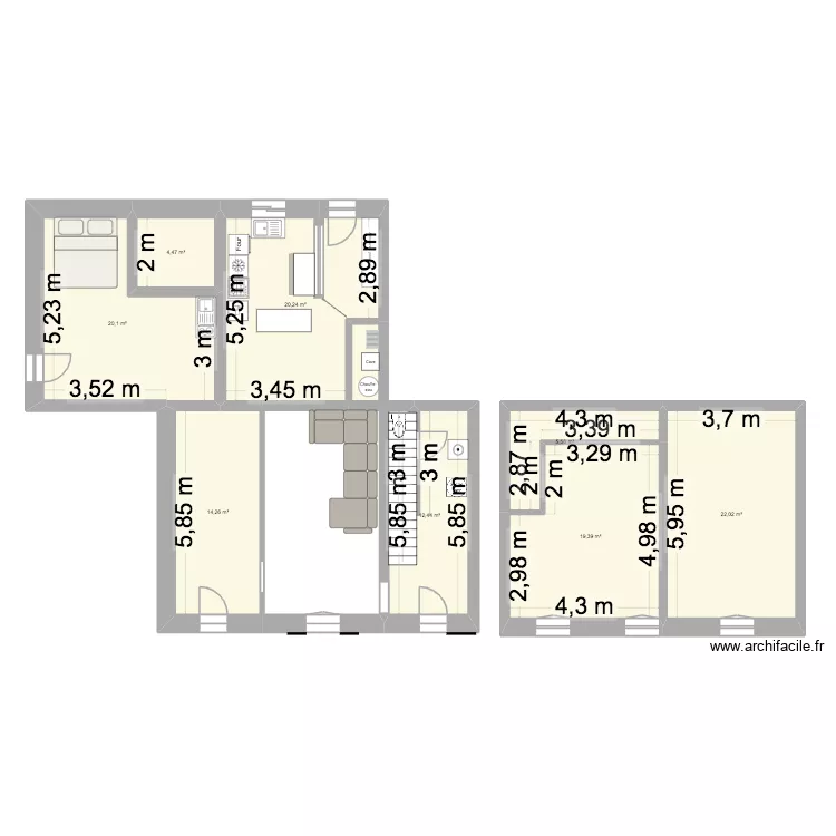 Blanquette2. Plan de 9  et 120 m²