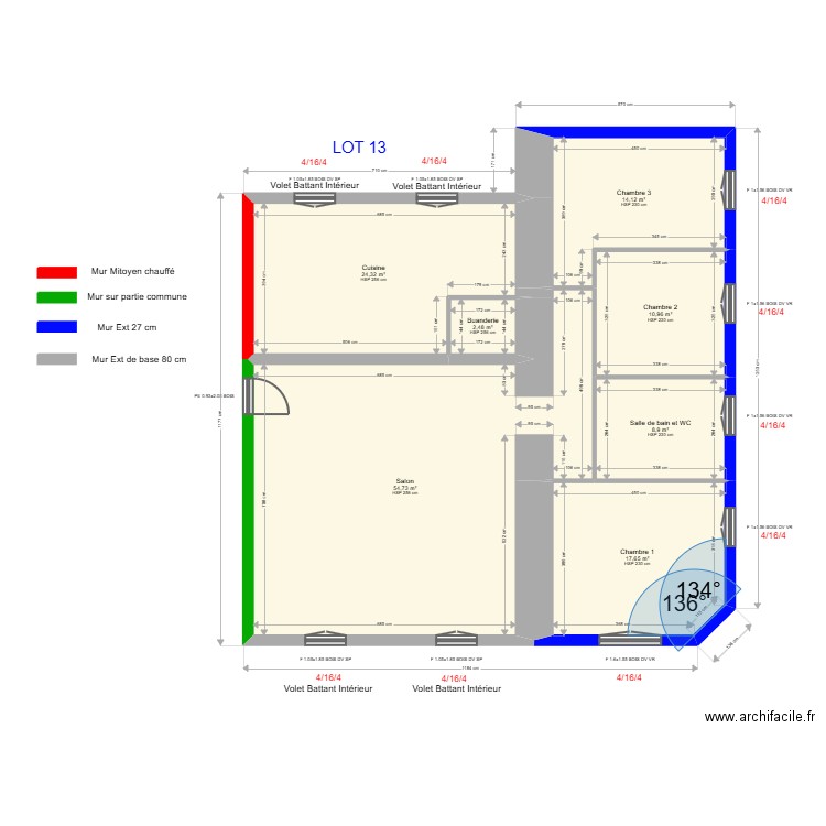 ML25009637 Appartement 2ème étage LOT 13. Plan de 7 pièces et 133 m2