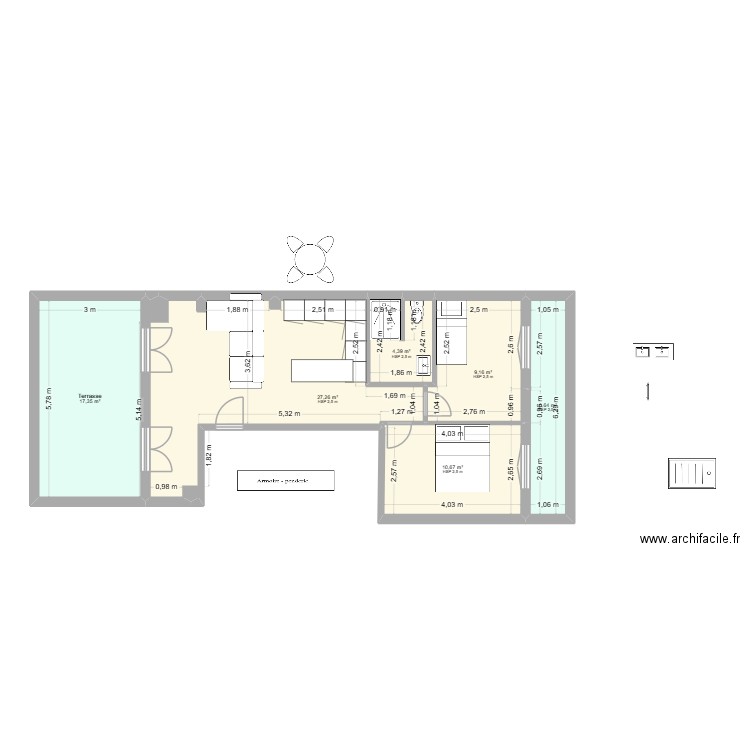 R5 PROJET - Version T3. Plan de 6 pièces et 75 m2